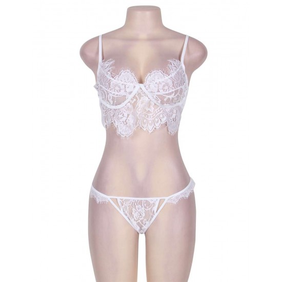 Plus Size White Mesh Bra Set