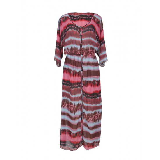 Fashion Slit Front Open Tie-dye Print Chiffon Beach Dress