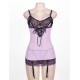 Purple Plus Size Cross-Dye Lace Peek-A-Boo Cup Chemise 