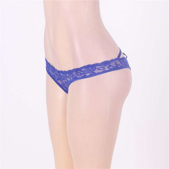 Caged Back Navy Open Crotch Lace Panty