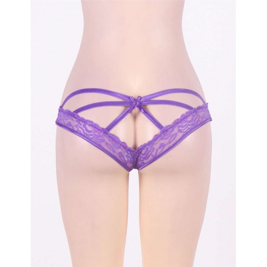 Open Crotch Caged Back Purple Lace Panty