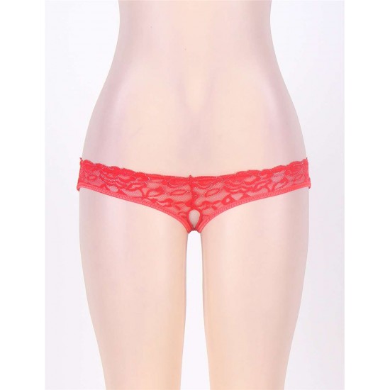 Caged Back Open Crotch Red Lace Panty