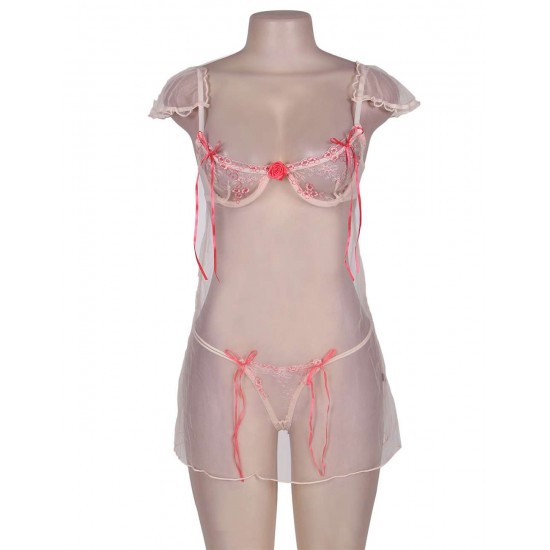 Sexy Lace Flower Cup Transparent Babydoll