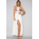 Elegant White Embroidery Backless Long Dress