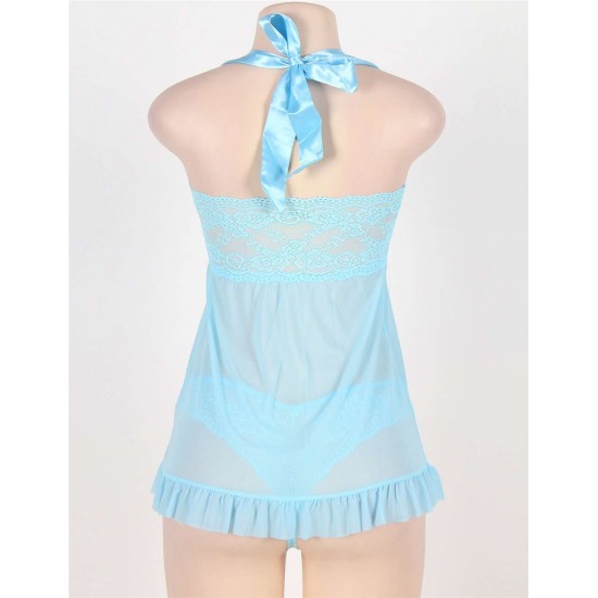 Light Blue Bow Fly-away Halter Babydoll