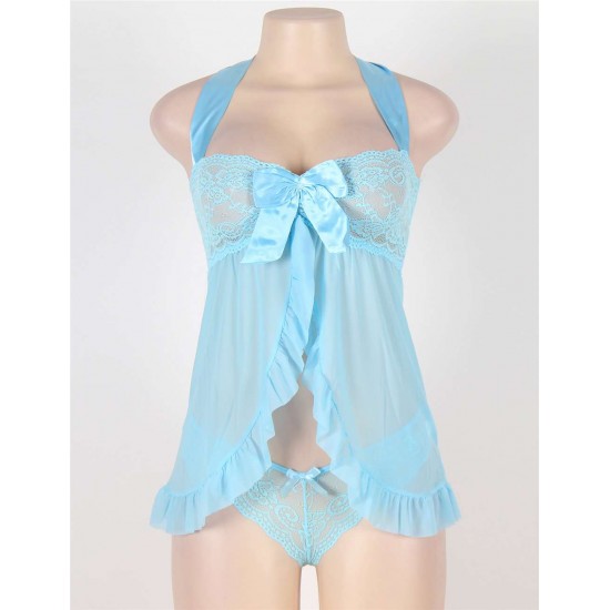 Light Blue Bow Fly-away Halter Babydoll