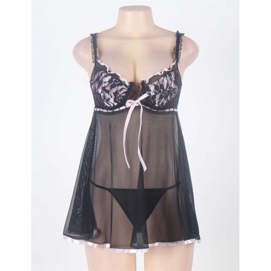 See Through Mesh Black Lace Babydoll For Women