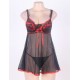 Mesh Black Transparent Babydoll With Red Ribbon