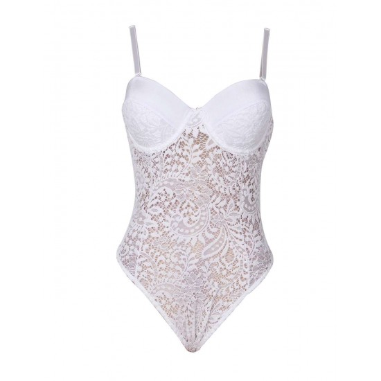 White Plus Size Push Up Cup Lace Teddy Lingerie