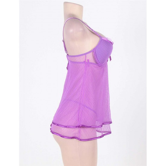 Sexy Bright Purple Sheer Mesh Babydoll