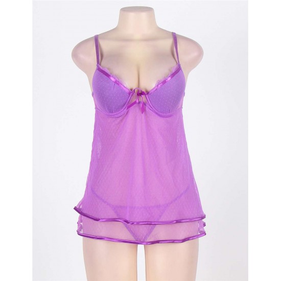 Bright Purple Sheer Mesh Plus Size Babydoll