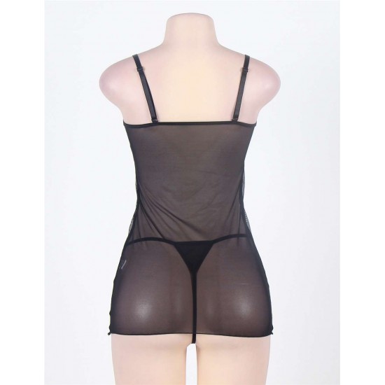 Black Leather Chemise With Lace Eyelash