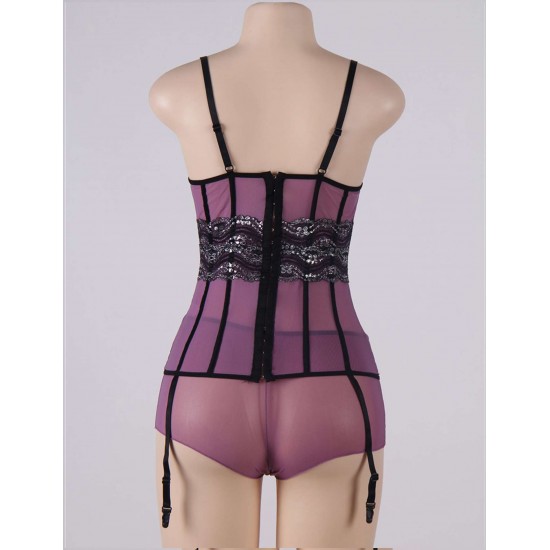 Purple Mesh And Metallic Lace Babydoll