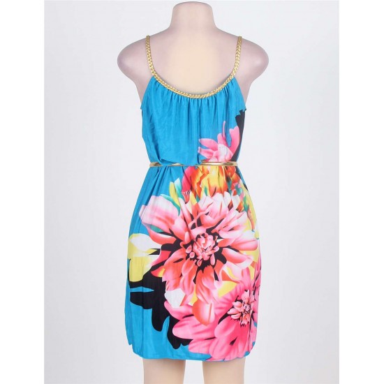 On Sale Multi Flowers Ladies Fashion Dress With belt