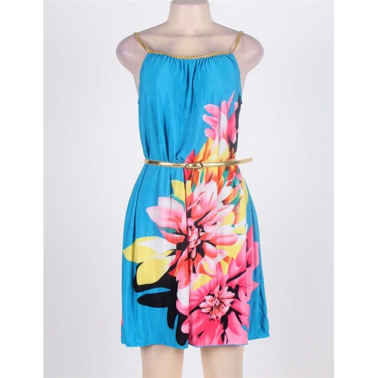 On Sale Multi Flowers Ladies Fashion Dress With belt