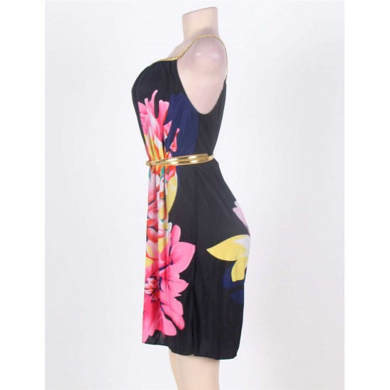 On Sale Multi Flowers Ladies Fashion Dress With belt