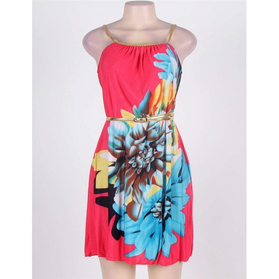 On Sale Multi Flowers Ladies Fashion Dress With belt