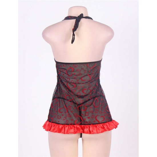 Sexy Halter Red Heart Print Nightie Lingerie