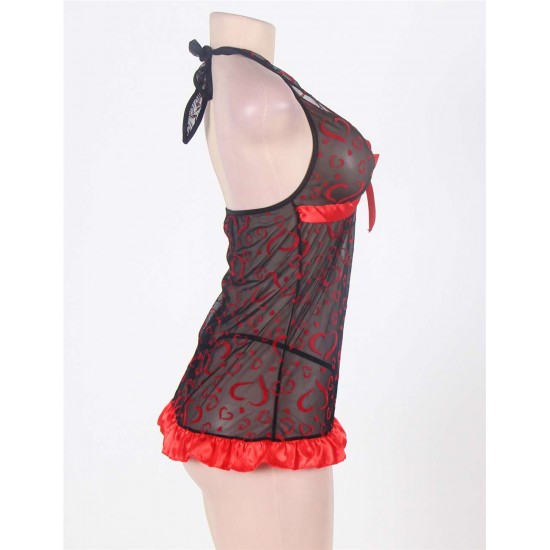 Sexy Halter Red Heart Print Nightie Lingerie