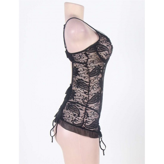 Black Lace Harter Seamless Short Lingerie Set