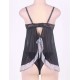 Sexy Black Lace Transparent Babydoll With G-string