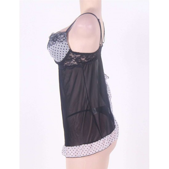 Sexy Black Lace Transparent Babydoll With G-string