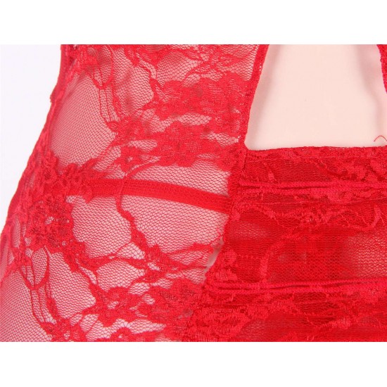 Sexy Red Floral Lace And Mesh Babydoll Lingerie