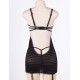 Black Sexy Lace Open Back Babydoll With Cross Stripe