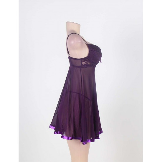 Sexy Transparent Lace Top Purple Babydoll