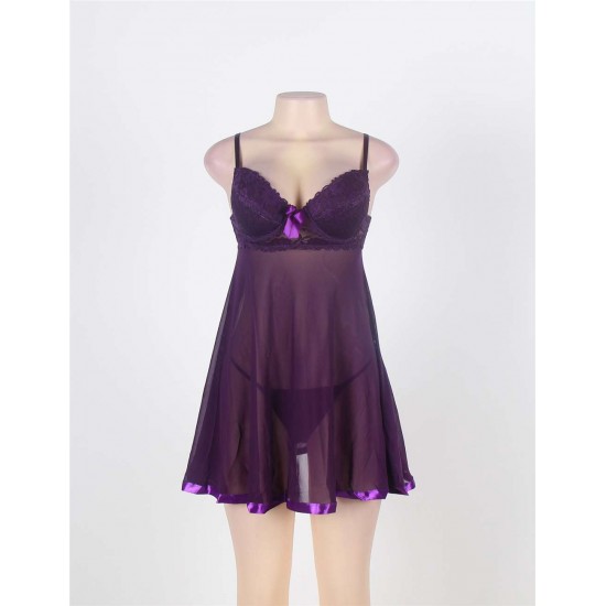 Sexy Transparent Lace Top Purple Babydoll