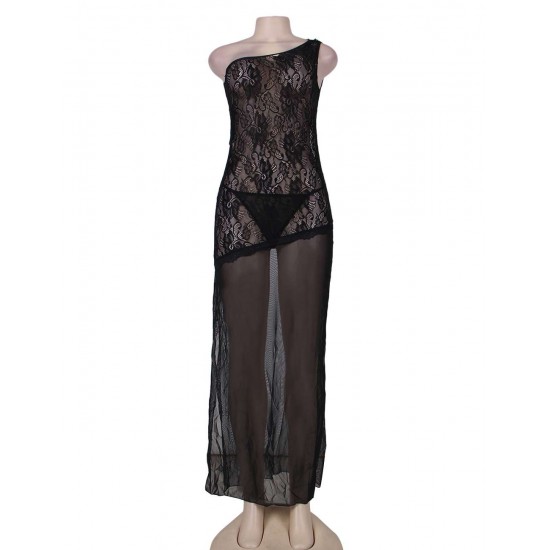 Black Lace Asymmetrical Gown