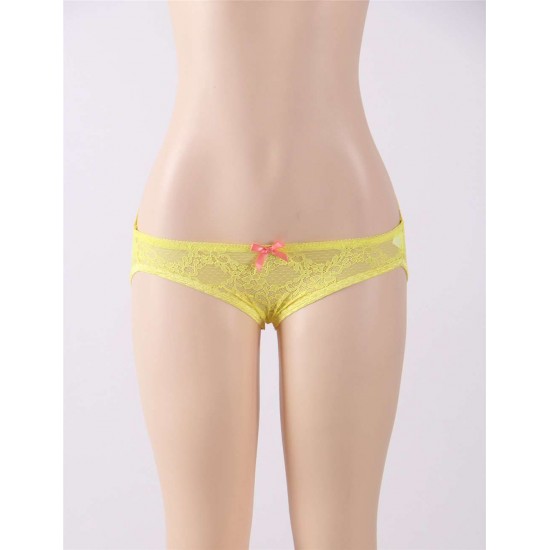 Yellow Neon Lace Crotchless Panty