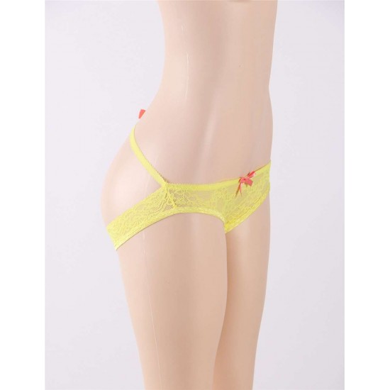 Yellow Neon Lace Crotchless Panty