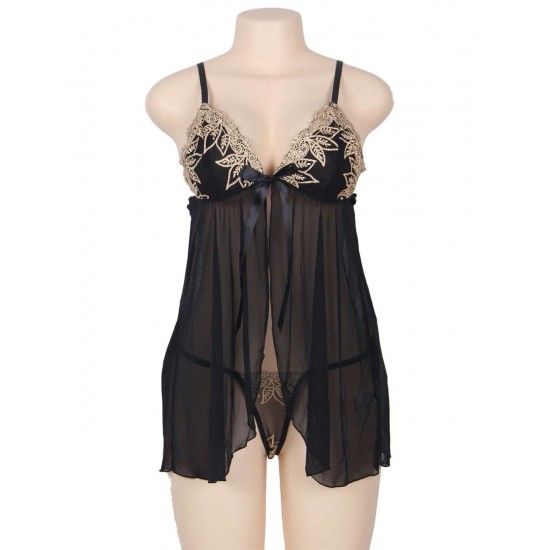 Elegant Plus Size Black  Babydoll