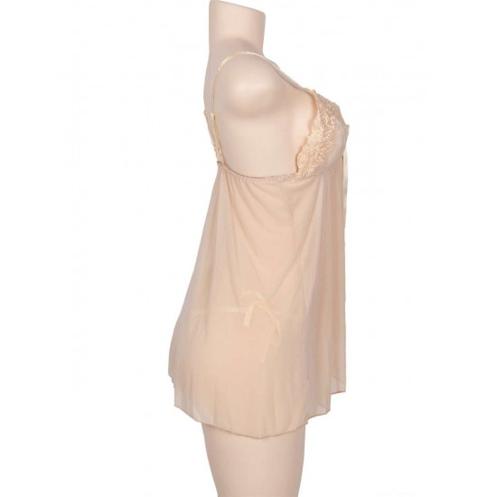 2pcs Apricot Seduce Elegant Babydoll With G-string