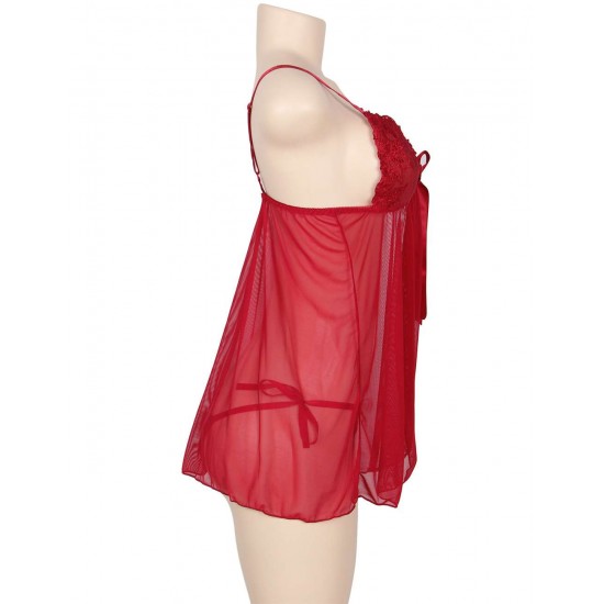 Red Multi-fibre Elegant Fly-away Babydoll