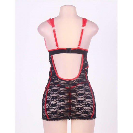 Stretch Red And Black Babydoll Denier Chemise