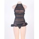 Black Plus Size Banded Mesh Chemise With Chains