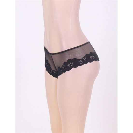 Black Floral Lace Mesh Sexy Panty