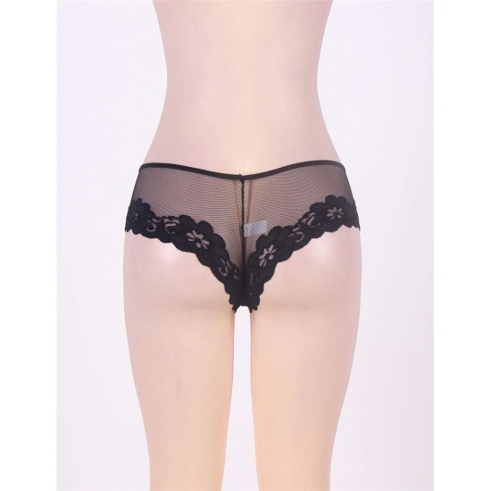 Black Floral Lace Mesh Sexy Panty