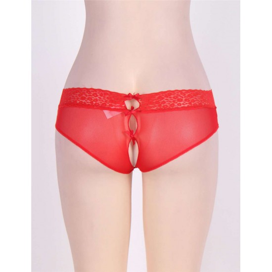 Plus Size Sexy Holiday Peek A Boo Back Mesh Crotchless Valentines Panty