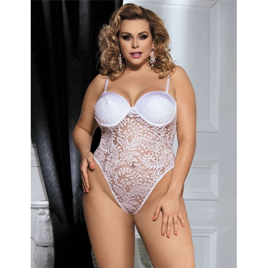 White Plus Size Push Up Cup Lace Teddy Lingerie