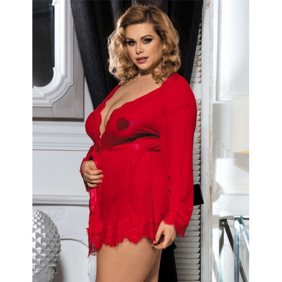 Plus Size Charming Red Robe With Panty