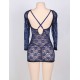 Blue Tunic Long Sleeve Croch Back Lace Mesh Babydoll