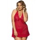 Lace Patchwork Red Halter Plus Size Babydoll Dress 