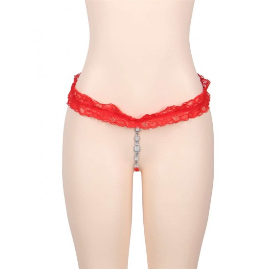 Red Sexy Lace Jewel Thong