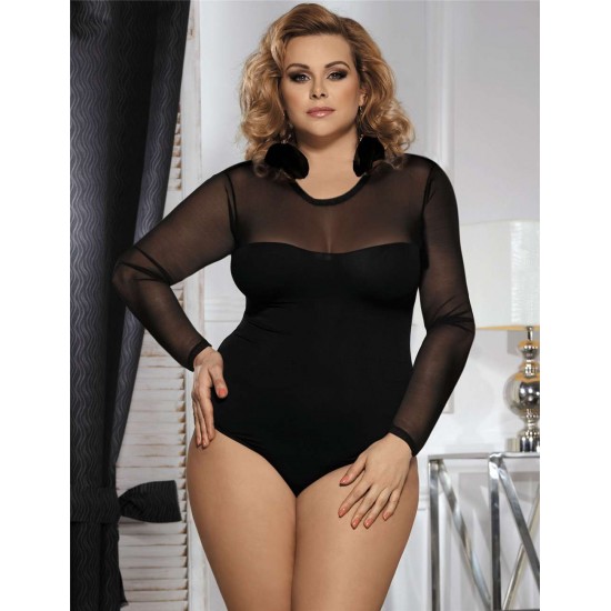 Black Plus Size Long Sleeve Teddy With Yarn