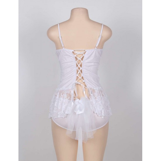 White Plus Size Lace Bride Lingerie With Croch Back 