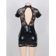 High Neck Black Lace Sexy Mini Leather Dress