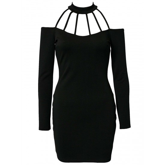 Strappy Halterneck Slim Black Bodycon Dress